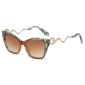 Cat-eye sunglasses with gradient brown lenses and golden snake-shaped metal temples - Gold Temples/Gradient Tea Frame/Gradient Tea Lenses (C05)