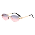 Fashion rimless sunglasses with pink gradient lenses and gold leopard head metal arms - Gold Frame Grey Pink Gradient Lens (C04)