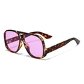 Lunettes de soleil oversize léopard avec verres violets et design tendance à double pont - Écaille de tortue