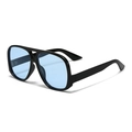 Oversized black frame sunglasses with light blue transparent lenses in retro pilot style - Black Frame Blue