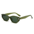Retro translucent green cat-eye sunglasses with dark grey lenses and silver metal accents - Army Green Frame Grey Lens
