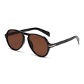 Classic black thick-frame oversized sunglasses with brown lenses and silver arrow accents - Black Frame Brown Lens
