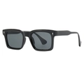 Classic square black sunglasses with silver rivet accents and dark grey lenses for women - Black Frame Grey Lenses(C01)