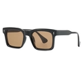 Classic vintage square sunglasses with thick black frames and brown lenses for UV protection - Black Frame Tea Lenses(C02)