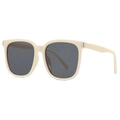 Stylish oversized square sunglasses with beige frames and dark grey UV lenses - Cream White Frame Grey Lens (C04)
