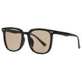 Classic oversized black square sunglasses with brown lenses and silver arrow accents - Black Frame Tea Lens