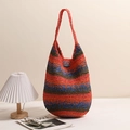 Borsa tote in paglia a righe colorate per le vacanze al mare con grande capacità e tracolla - Strisce Arancioni (Manico Grande)