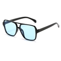 Black pilot sunglasses with double bridge and light blue lenses for a retro style - C02 Black Frame Blue Lens