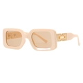 Occhiali da sole rettangolari beige con montatura spessa e catena dorata sulle stanghette - Rosa Solido Lente Tè