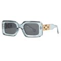 Retro square light blue transparent sunglasses with gold geometric metal temples - Transparent Grey Blue Grey Lens