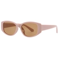 Retro rectangle cat-eye sunglasses with pink plastic frames and tinted brown lenses - Pink Frame Tea Lens