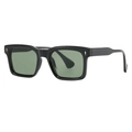 Classic square frame sunglasses with black acetate frame, green lenses and silver rivets - Black Frame Green Lens (C03)