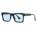 Classic square black frame sunglasses with light blue lenses and silver diamond studs - Black Frame Blue Lens (C04)