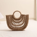 Borsa a mano semicircolare in paglia con manico rotondo per vacanze al mare e spiaggia - Puro Caffè (Pinse Loukong Yuandou Chunka)