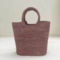 Handwoven raffia hollow tote bag in dusty rose pink for beach and summer vacations - Purple