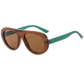 Retro oval sunglasses with translucent brown frames and vibrant green contrast temples - Brown Frame Tea Lens Green Temple