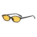 Retro oval sunglasses featuring a glossy black frame and vibrant orange tinted lenses - Black Frame Yellow Lens