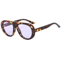 Fashionable oversized tortoise shell frame aviator sunglasses with purple tinted lenses - Leopard Frame Purple Lens