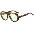 Vintage oval sunglasses with leopard tortoise shell frame and translucent green lenses - Tortoise Frame Green Lens