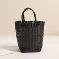 Minimalist black woven tote basket bag with circular handles for beach or casual outings - Black