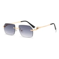 Fashion rimless sunglasses with purple gradient lenses and gold leopard head temple detail - Gold Gradient Grey