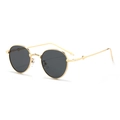 Classic gold oval metal sunglasses with dark gray lenses and vintage textured frames - Gold Frame Grey Lens