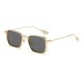 Retro small square metal sunglasses with gold textured frames and dark grey lenses - Gold Frame Grey Lens