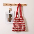 Bolso de hombro tejido a mano en algodón rojo y blanco para las vacaciones de verano - Tejido Rojo y Blanco con Forro