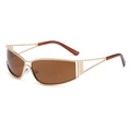 Lunettes de soleil rétro enveloppantes monture métal doré évidée verres marron femme - Marron Doré