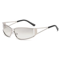 Futuristic silver metal sunglasses with geometric hollow temples and retro small frame design - Silver Gold Mercury