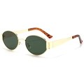Oval metal sunglasses for women with gold frame and dark lenses in vintage style - Gold Frame Green Lens with Tortoise Temple