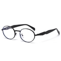 Lunettes rétro monture ronde métal noir avec branches géométriques et verres anti-lumière bleue - Monture Noire Verre Anti-lumière Bleue