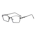 Modern black geometric pentagon metal glasses frame with unique wavy temples on white back - Black Frame Clear Lens