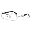 Lunettes de soleil rétro ovales avec monture en métal argenté et branches noires chic - Monture Argentée Verres Anti-Lumière Bleue