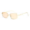 Retro square metal sunglasses with gold frames and translucent light orange lenses - Gold Champagne