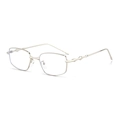 Minimalist light gold square metal frame sunglasses with decorative bamboo-joint temples - Silver Frame Clear Lens