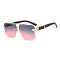 Classic square rimless sunglasses with wood texture temples and gradient purple lenses - Gold Frame Grey Pink Gradient Lens