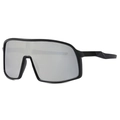 Gafas de sol deportivas de ciclismo negro mate con lentes de espejo plateadas y montura - Negro Mate / Blanco Mercurio (C04)