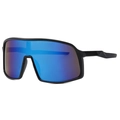 Sporty matte black cycling sunglasses with large blue mirrored lenses for outdoor activities - Matte Black / Blue Mercury Colorful (C06)