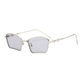 Silver polygonal fashion sunglasses with light purple geometric lenses and metallic frame - Silver Frame Light Grey Lens