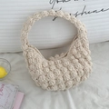Chic cream white crochet handbag with popcorn stitch texture for beach vacations - Beige