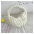 Handmade cream white crochet bean handbag with soft texture for beach vacation - White