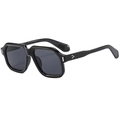 Retro pilot oversized square black sunglasses with silver rivet and grey lenses - Black Frame Grey Lens