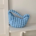 Light blue handmade crochet handbag with bubble stitch texture for summer beach vacations - Blue