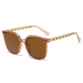 Women's pink retro sunglasses with gold chain temples and brown lenses, 45-degree view - Clear Brown