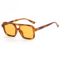 Retro double-bridge sunglasses with leopard print frame and translucent amber lenses - Tortoise Frame Orange Lens (C11)