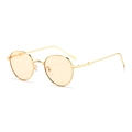 Retro oval sunglasses with golden bamboo-shaped metal frame and light yellow lenses - Gold Frame Champagne Lens