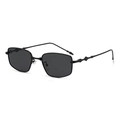 Chic black square metal sunglasses with unique wavy temple design and dark grey lenses - Dark Grey