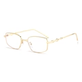 Square gold metal frame sunglasses with decorative geometric temples and clear lenses - Gold Frame Clear Lens