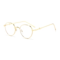 Classic small oval metal sunglasses in golden finish with retro embossed frame detail - Gold Frame Clear Lens